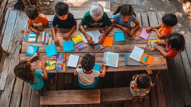 Children studying together